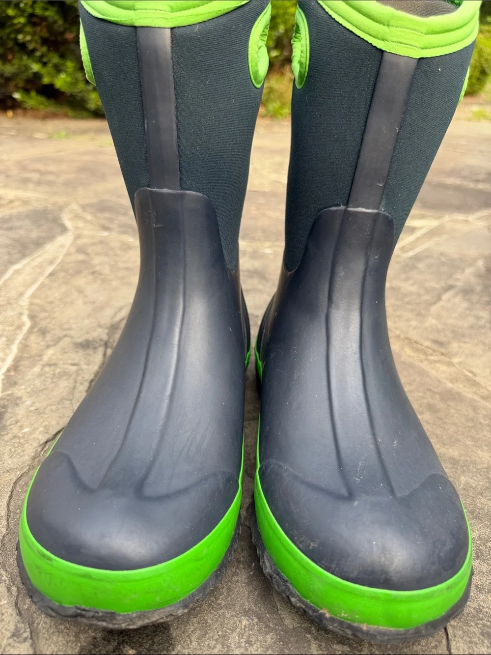 Bogs Kids classic matte Navy & Lime Green Waterproof Pull-On Boots